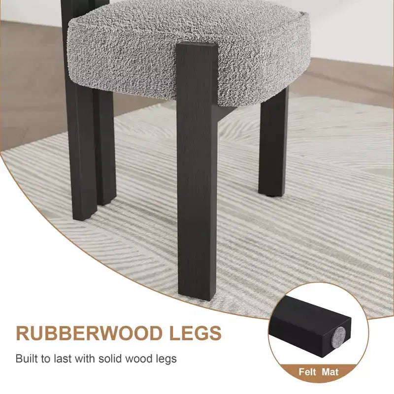 Sedie da pranzo imbottite, sedie da pranzo moderne in boucle con schienale ergonomico curvo, comode sedie da cucina con gambe in legno di caucciù