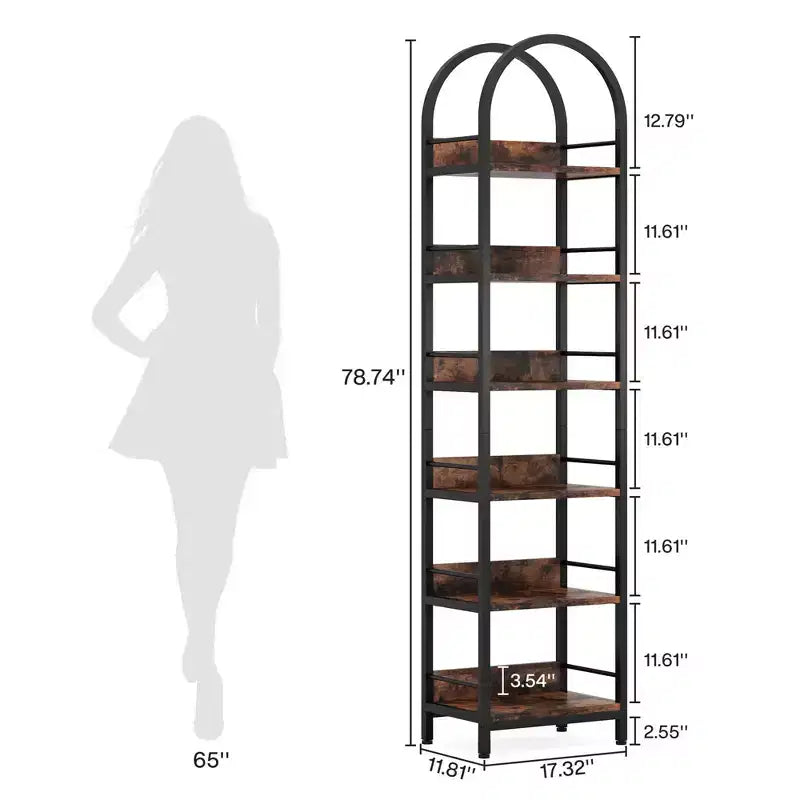 Libreria ad angolo ad arco a 6 ripiani, libreria portaoggetti alta 200 cm con parte superiore curva