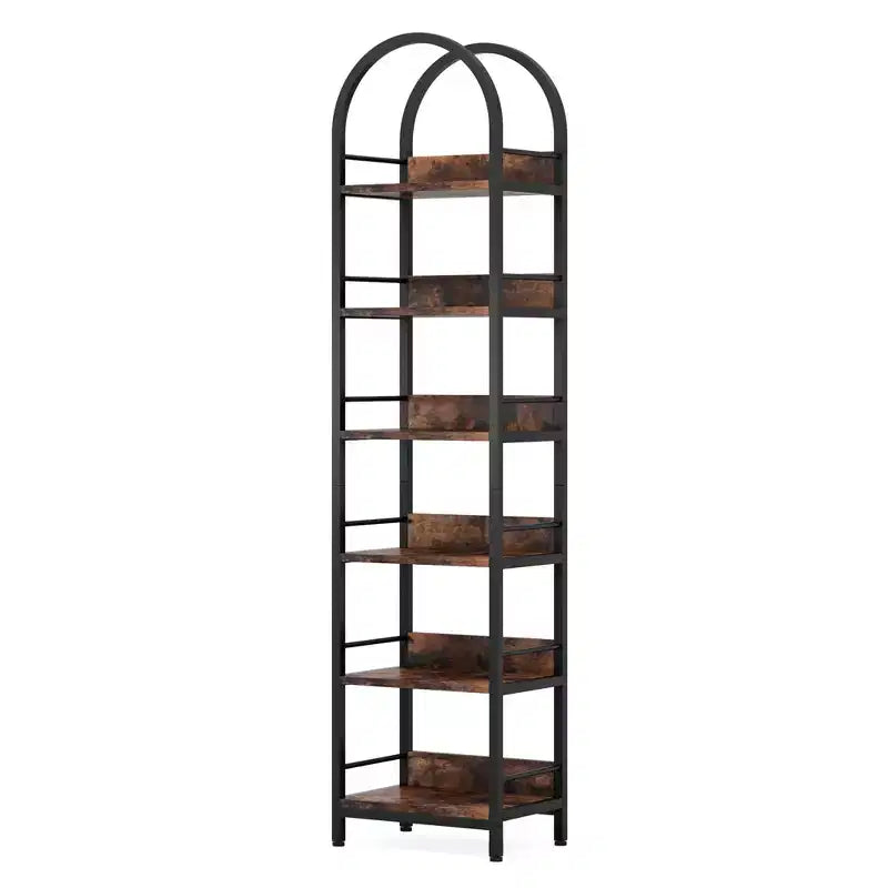 Libreria ad angolo ad arco a 6 ripiani, libreria portaoggetti alta 200 cm con parte superiore curva