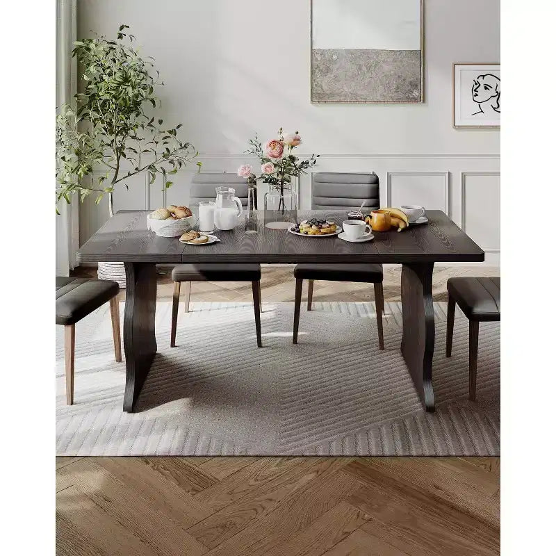 Tavolo da pranzo moderno per 4-6 persone, tavolo da cucina rettangolare nero da 160 cm, mobili in legno per cucina e sala da pranzo