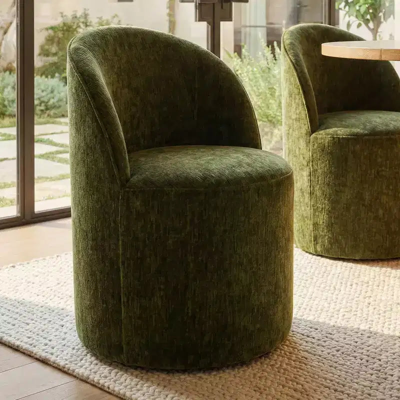 Set tavolo da pranzo per 6, tavolo ovale da 79" e sedie a botte senza braccioli in tessuto ciniglia con ruote, perfette per le cucine