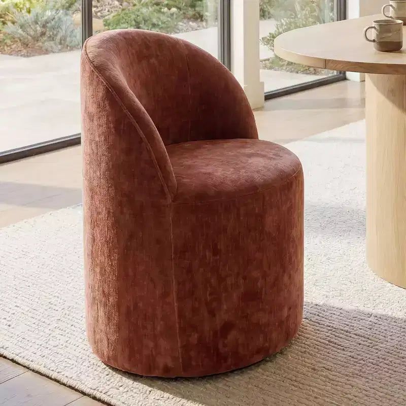 Set tavolo da pranzo per 6, tavolo ovale da 79" e sedie a botte senza braccioli in tessuto ciniglia con ruote, perfette per le cucine