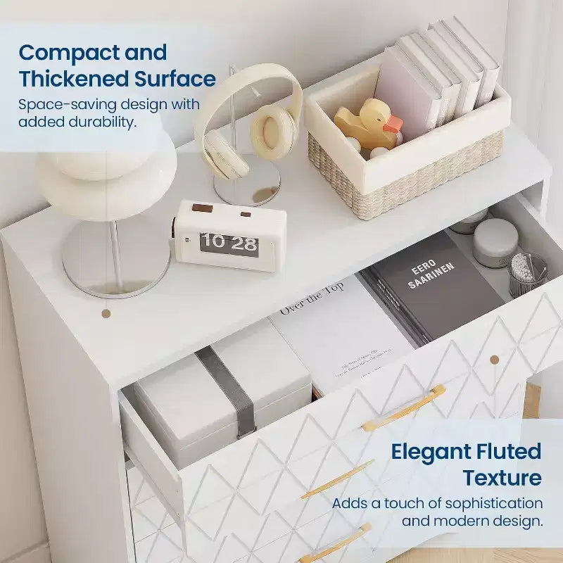 Comò in Legno a 4 Cassetti per Camera da Letto, Cassettiera in Legno con Maniglie Dorate, Comodino Moderno per Camera da Letto, Armadietto Contenitore in Legno