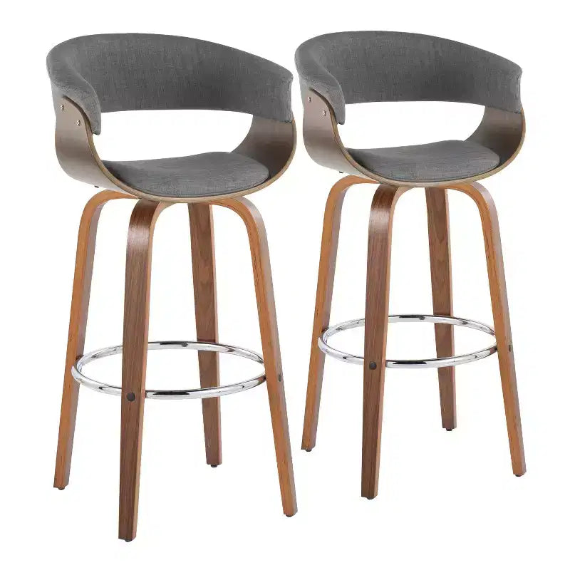 Set of 2 Vintage Modern Barstools Walnut/Chrome/Light Gray - LumiSource