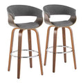 Set of 2 Vintage Modern Barstools Walnut/Chrome/Light Gray - LumiSource