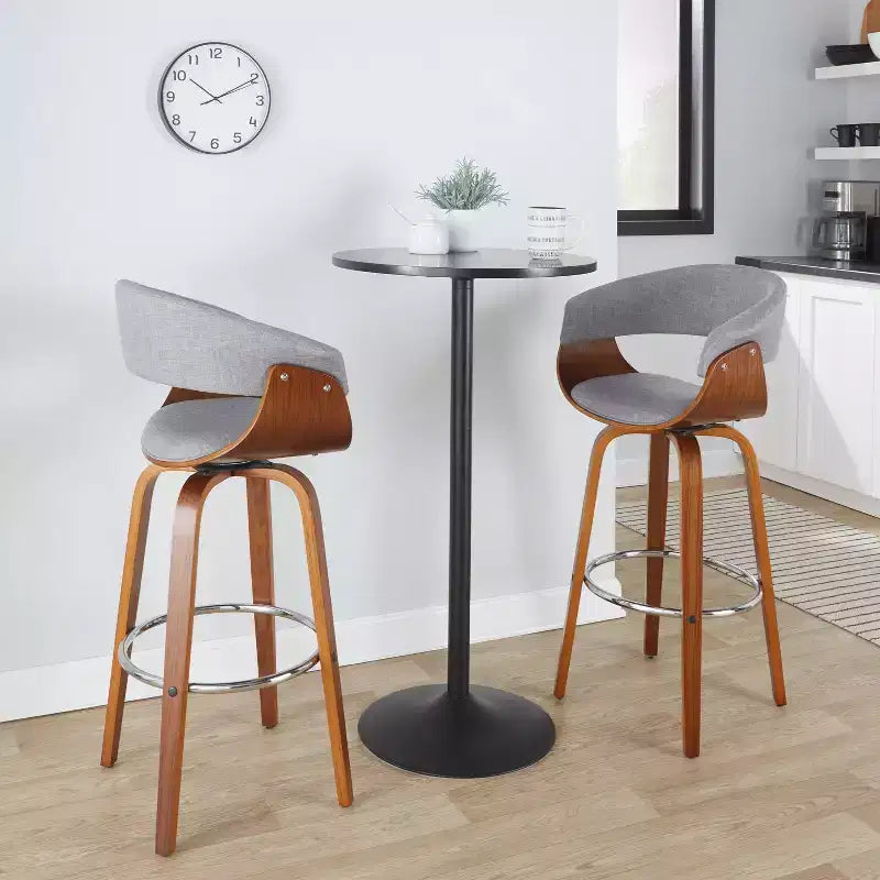 Set di 2 sgabelli da bar vintage moderni Noce/Cromo/Grigio chiaro