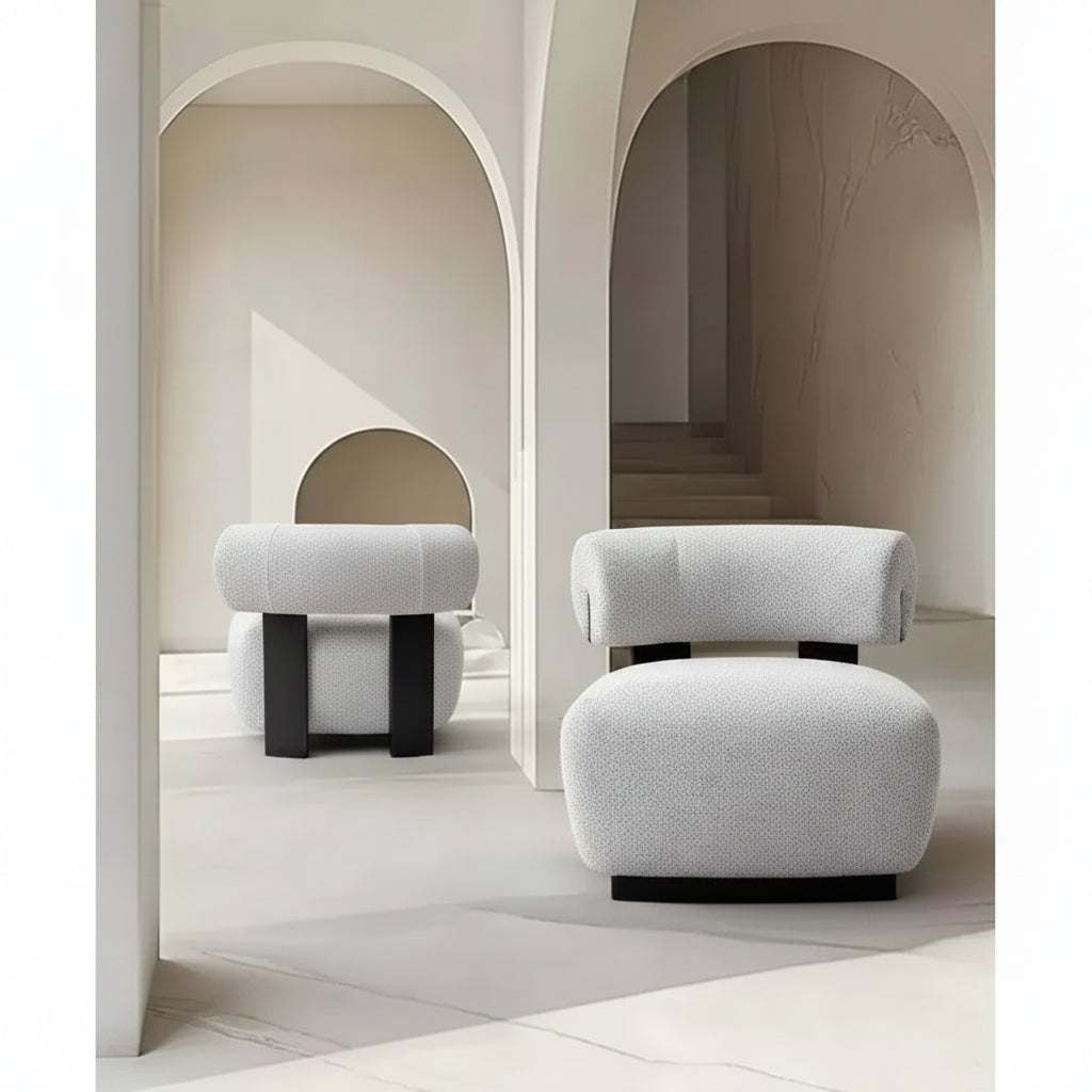 Manhattan Comfort Set of 2 Bartow Modern Woven Fabric Upholstered Accent Chairs Ivory/Black