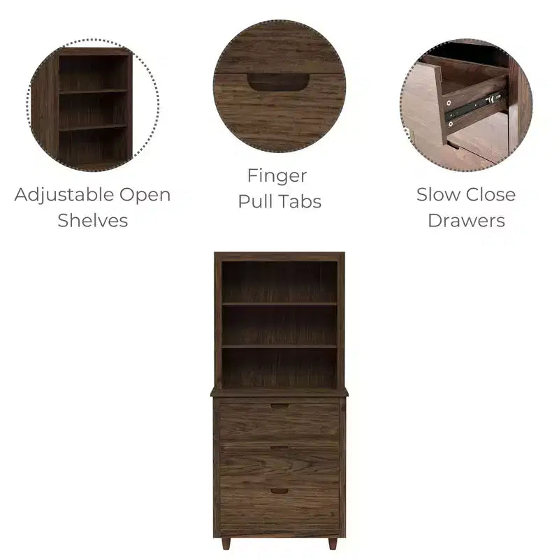 Madia-credenza indipendente Ellery con ripiani aperti, noce