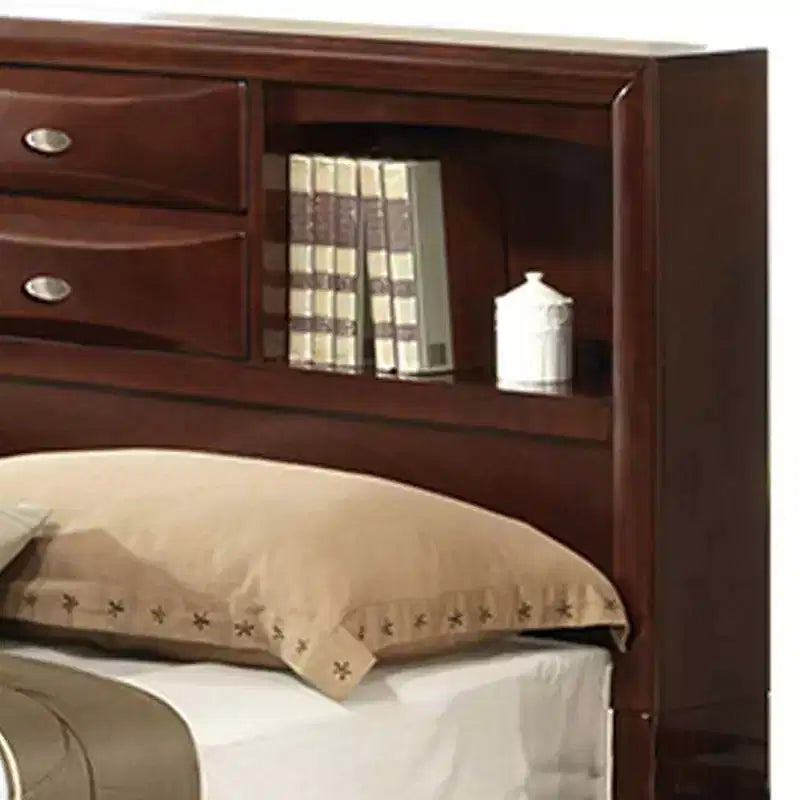 Letto matrimoniale "Ireland 91" Espresso: ferramenta in nichel spazzolato, contenitore a piattaforma, rivestimento in microfibra