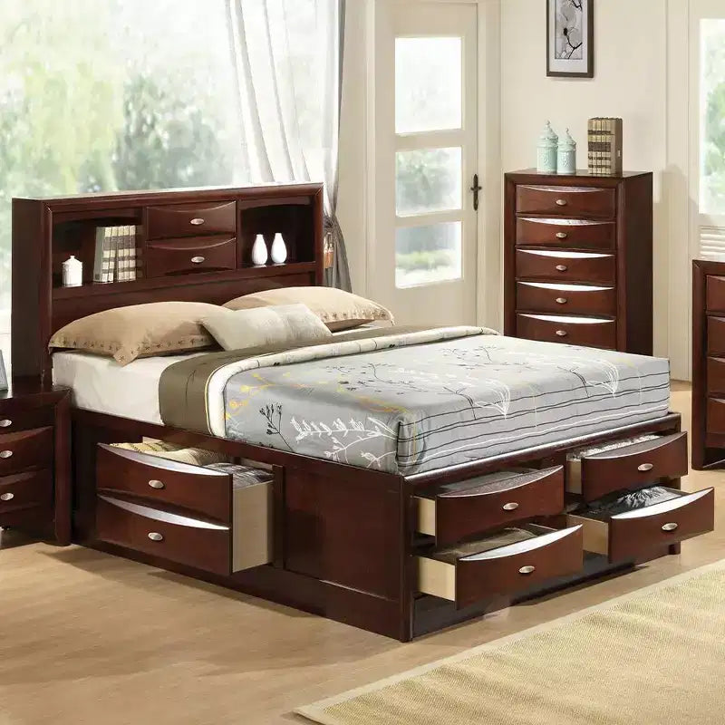 Letto matrimoniale "Ireland 91" Espresso: ferramenta in nichel spazzolato, contenitore a piattaforma, rivestimento in microfibra