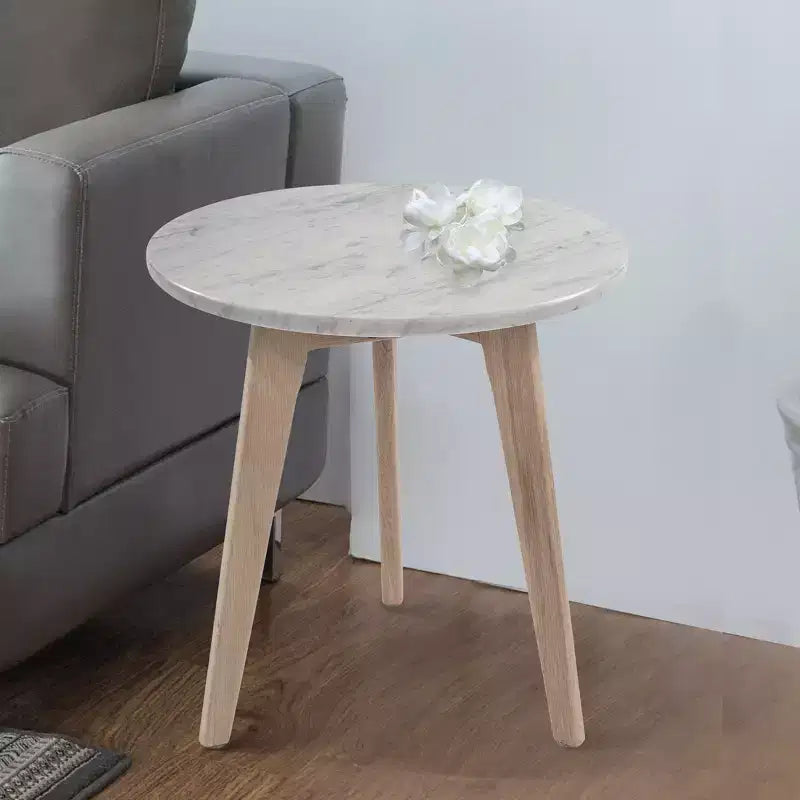Tavolino Cherie Rotondo da 15 in Marmo Bianco di Carrara