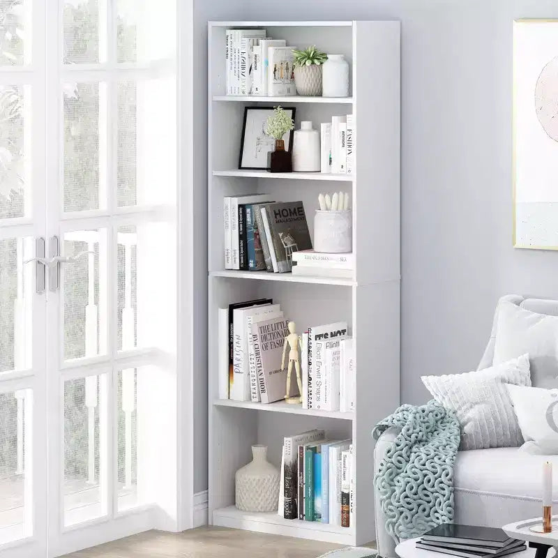 Libreria con 5 scomparti salvaspazio e mensole aperte regolabili, Bianca