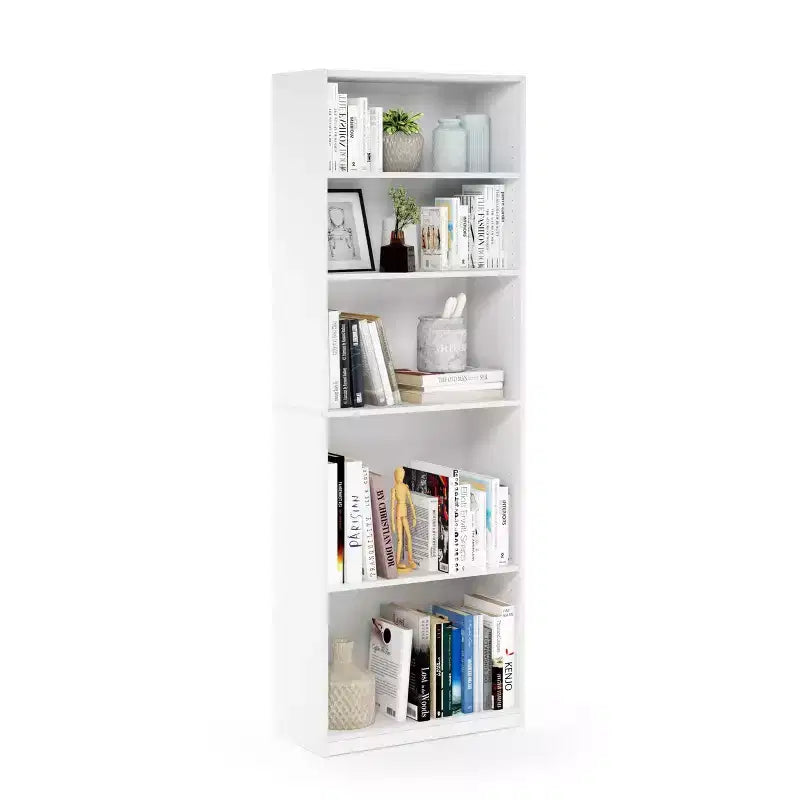 Libreria con 5 scomparti salvaspazio e mensole aperte regolabili, Bianca