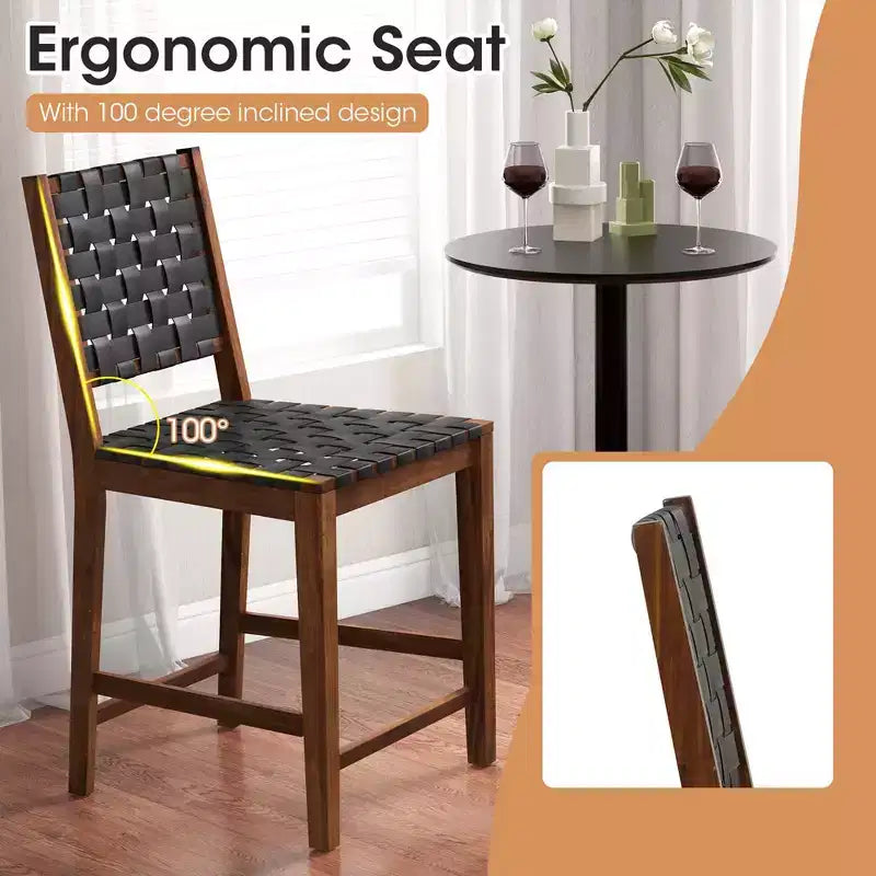 Set di 2 sgabelli da bar intrecciati, sedie da pranzo altezza bancone in ecopelle PU, cucina