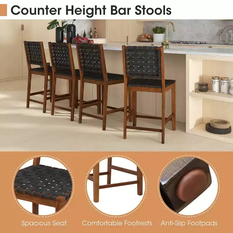 Set di 2 sgabelli da bar intrecciati, sedie da pranzo altezza bancone in ecopelle PU, cucina