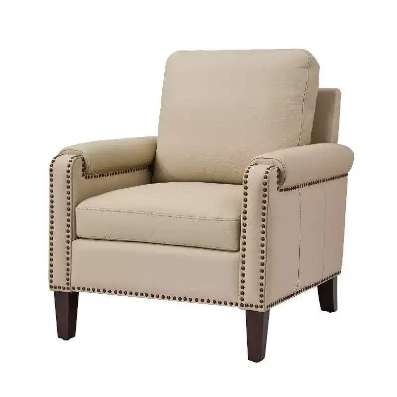 Hellmuth Genuine Leather Armchair with Removable Cushion and Nailhead Trims | HULALA HOME