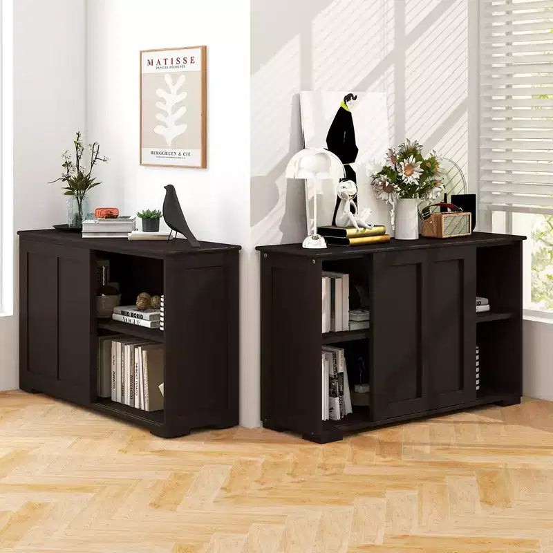 Credenza impilabile per buffet set da 2 con ante scorrevoli e ripiano regolabile Marrone/Nero/Grigio/Bianco Antico