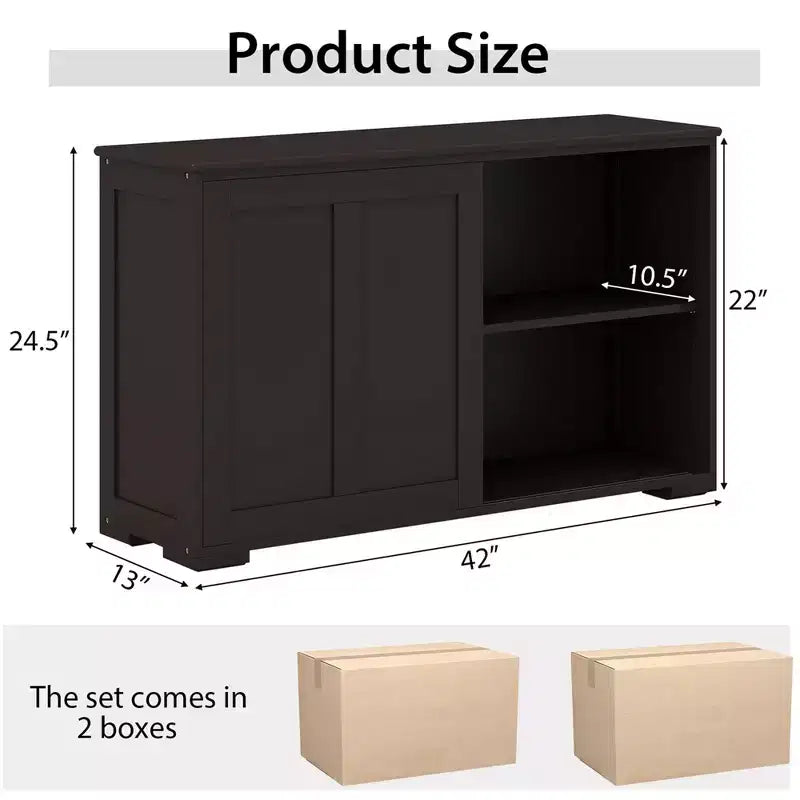 Credenza impilabile per buffet set da 2 con ante scorrevoli e ripiano regolabile Marrone/Nero/Grigio/Bianco Antico