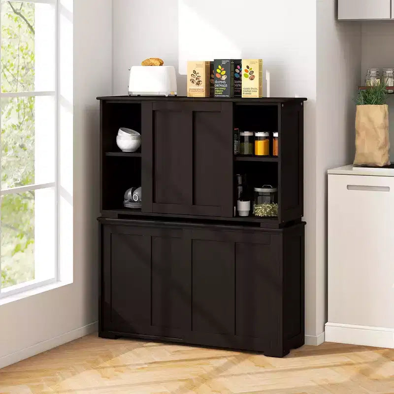 Credenza impilabile per buffet set da 2 con ante scorrevoli e ripiano regolabile Marrone/Nero/Grigio/Bianco Antico