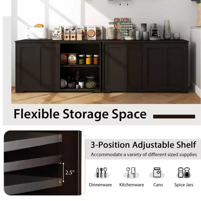 Credenza impilabile per buffet set da 2 con ante scorrevoli e ripiano regolabile Marrone/Nero/Grigio/Bianco Antico