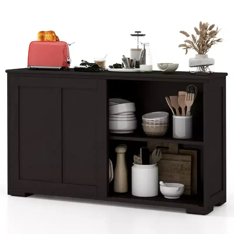 Credenza impilabile per buffet set da 2 con ante scorrevoli e ripiano regolabile Marrone/Nero/Grigio/Bianco Antico