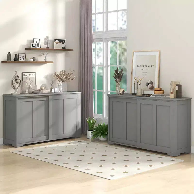 Credenza impilabile per buffet set da 2 con ante scorrevoli e ripiano regolabile Marrone/Nero/Grigio/Bianco Antico