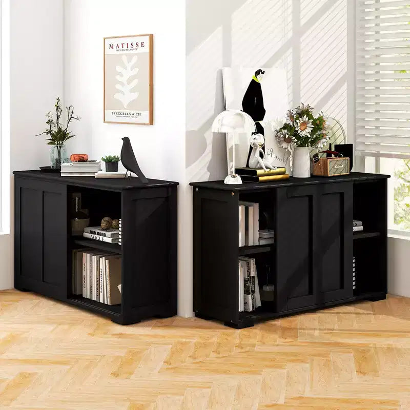 Credenza impilabile per buffet set da 2 con ante scorrevoli e ripiano regolabile Marrone/Nero/Grigio/Bianco Antico