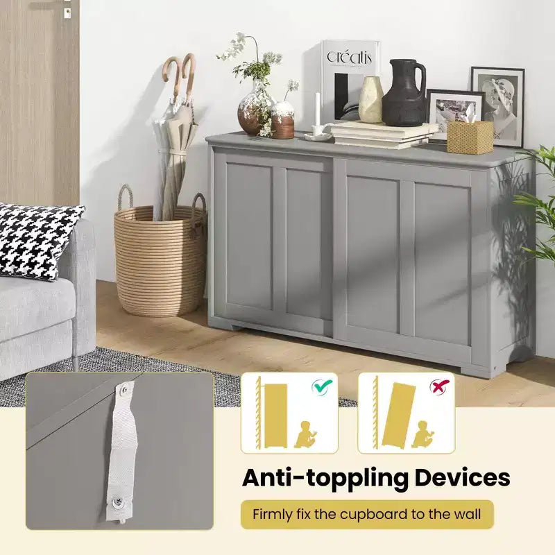 Credenza impilabile per buffet set da 2 con ante scorrevoli e ripiano regolabile Marrone/Nero/Grigio/Bianco Antico