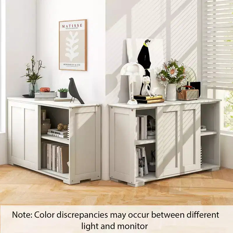 Credenza impilabile per buffet set da 2 con ante scorrevoli e ripiano regolabile Marrone/Nero/Grigio/Bianco Antico