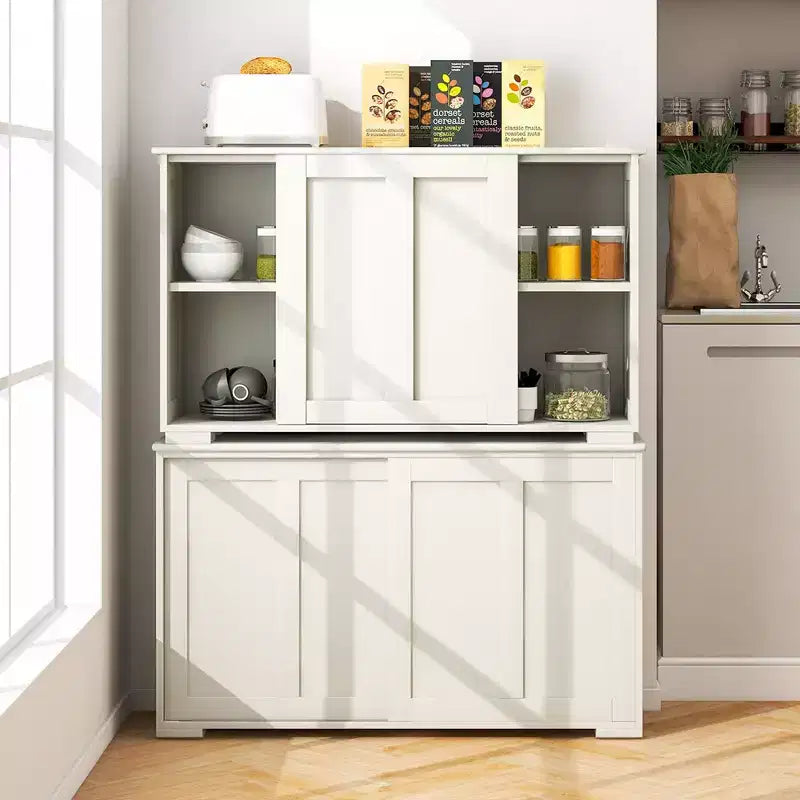 Credenza impilabile per buffet set da 2 con ante scorrevoli e ripiano regolabile Marrone/Nero/Grigio/Bianco Antico