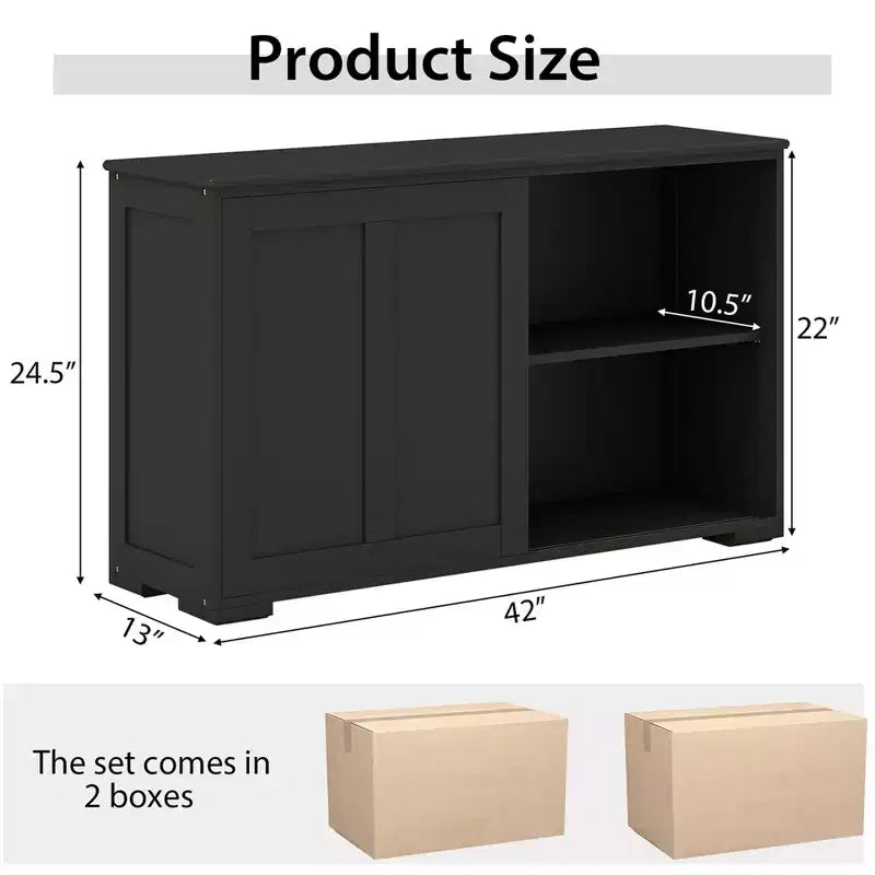 Credenza impilabile per buffet set da 2 con ante scorrevoli e ripiano regolabile Marrone/Nero/Grigio/Bianco Antico