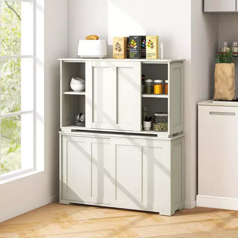 Credenza impilabile per buffet set da 2 con ante scorrevoli e ripiano regolabile Marrone/Nero/Grigio/Bianco Antico