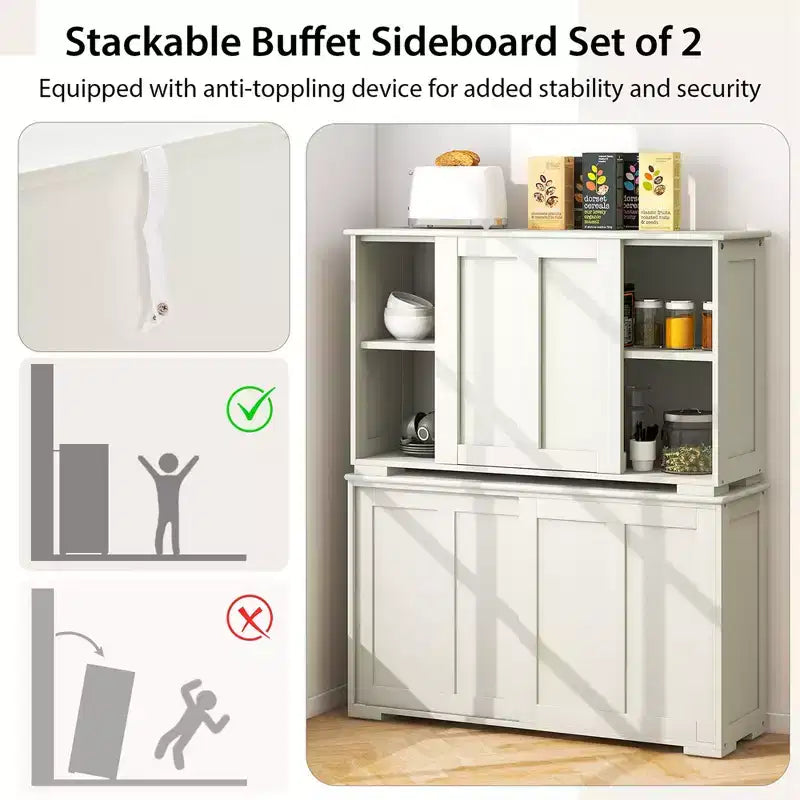 Credenza impilabile per buffet set da 2 con ante scorrevoli e ripiano regolabile Marrone/Nero/Grigio/Bianco Antico