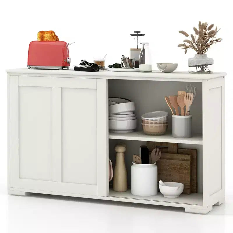 Credenza impilabile per buffet set da 2 con ante scorrevoli e ripiano regolabile Marrone/Nero/Grigio/Bianco Antico