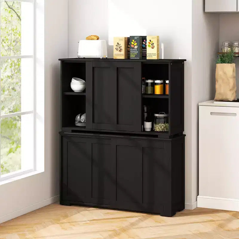 Credenza impilabile per buffet set da 2 con ante scorrevoli e ripiano regolabile Marrone/Nero/Grigio/Bianco Antico