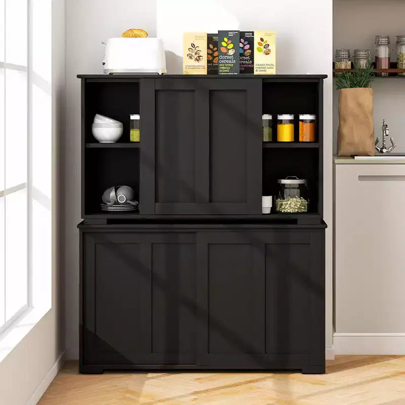 Credenza impilabile per buffet set da 2 con ante scorrevoli e ripiano regolabile Marrone/Nero/Grigio/Bianco Antico