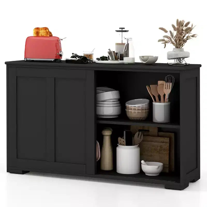 Credenza impilabile per buffet set da 2 con ante scorrevoli e ripiano regolabile Marrone/Nero/Grigio/Bianco Antico
