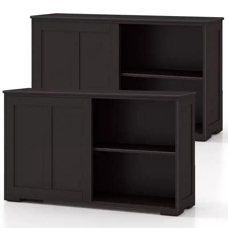 Credenza impilabile per buffet set da 2 con ante scorrevoli e ripiano regolabile Marrone/Nero/Grigio/Bianco Antico