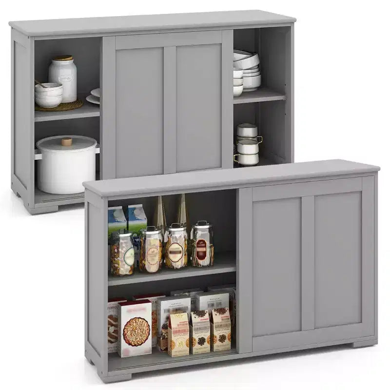 Credenza impilabile per buffet set da 2 con ante scorrevoli e ripiano regolabile Marrone/Nero/Grigio/Bianco Antico