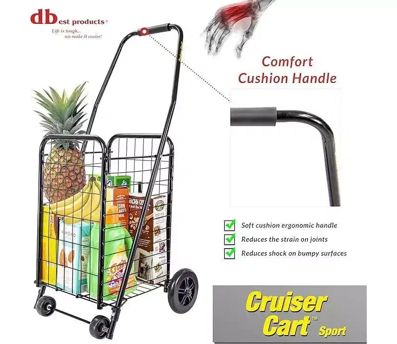 Carrello da crociera leggero pieghevole per sport, spesa, bucato, cestino con ruote