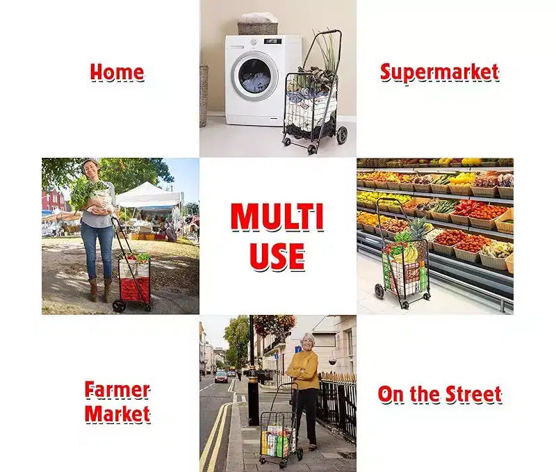 Carrello da crociera leggero pieghevole per sport, spesa, bucato, cestino con ruote