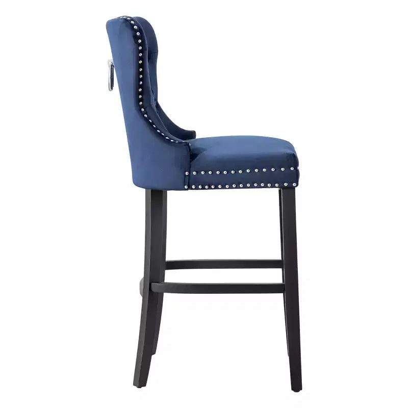 Sgabello da bar imbottito in velluto trapuntato da 29" con poggiapiedi in metallo, blu navy in velluto