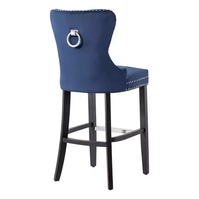 Sgabello da bar imbottito in velluto trapuntato da 29" con poggiapiedi in metallo, blu navy in velluto