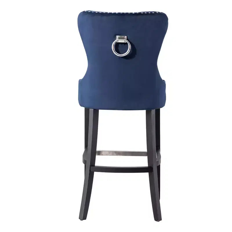Sgabello da bar imbottito in velluto trapuntato da 29" con poggiapiedi in metallo, blu navy in velluto
