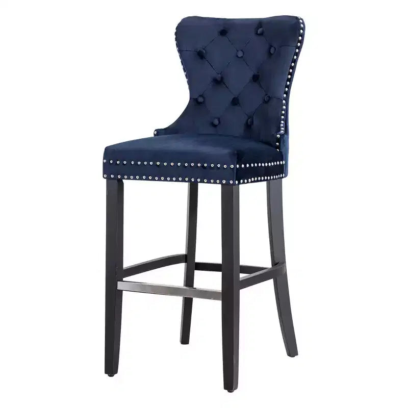 Sgabello da bar imbottito in velluto trapuntato da 29" con poggiapiedi in metallo, blu navy in velluto