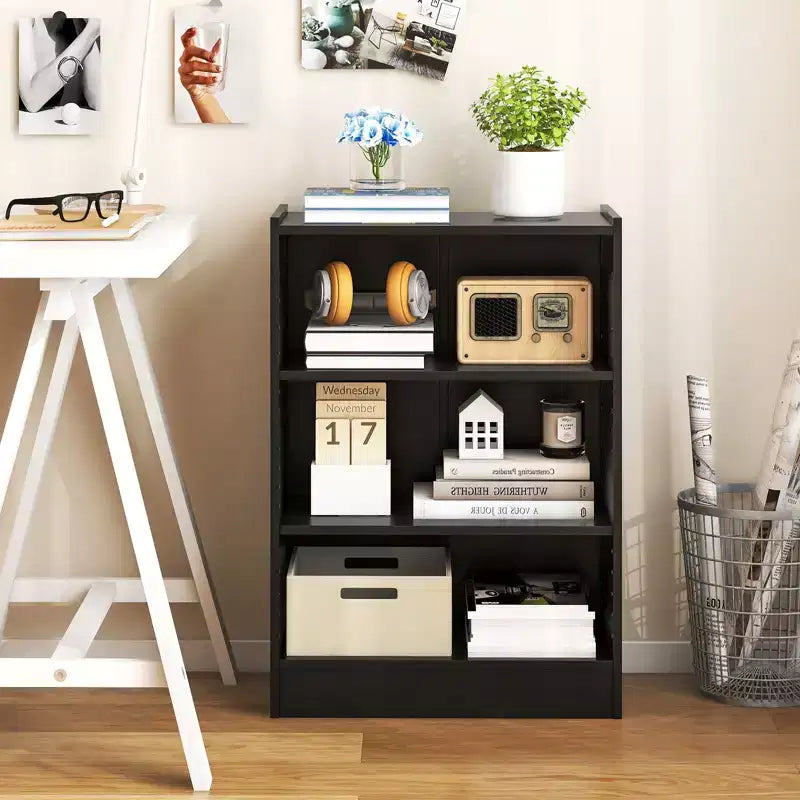 2 Librerie a 3 Ripiani, Espositore Aperto Multiuso con Ripiani Regolabili Bianco/Nero/Marrone