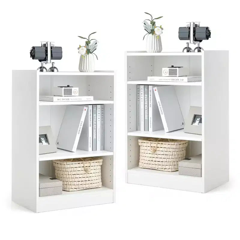 2 Librerie a 3 Ripiani, Espositore Aperto Multiuso con Ripiani Regolabili Bianco/Nero/Marrone