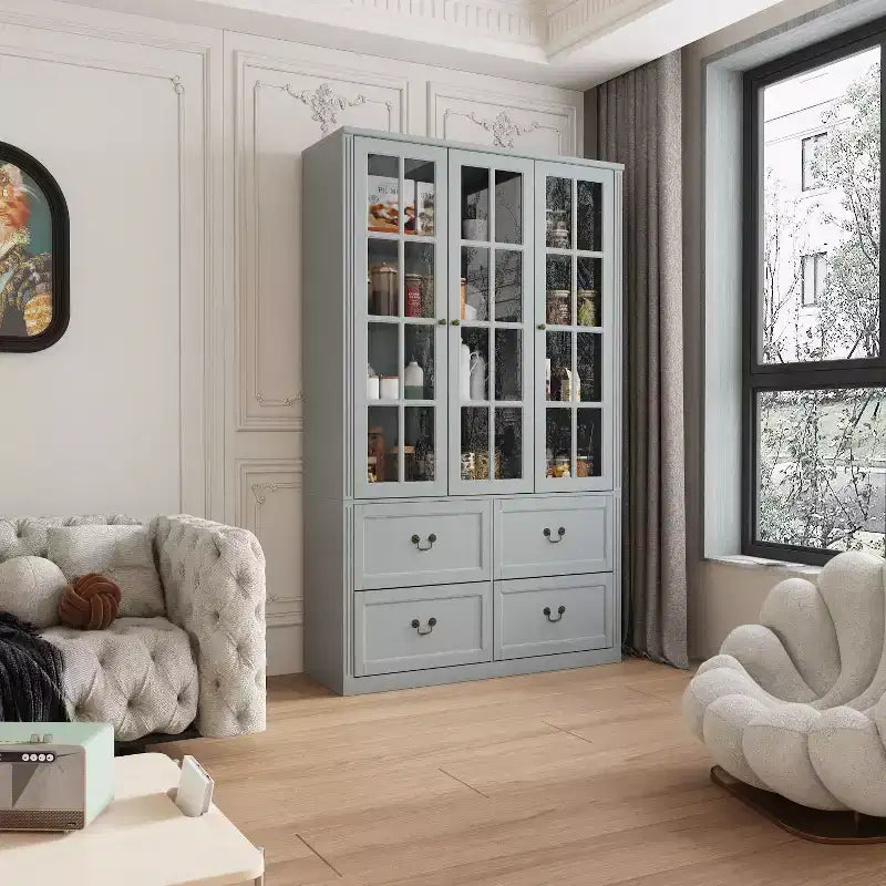 47,2W Organizzatore Vetrina con Ante in Vetro Dispensa Organizer Grigio