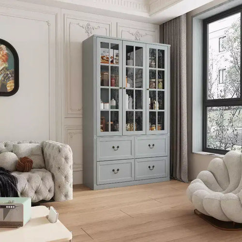 47,2W Organizzatore Vetrina con Ante in Vetro Dispensa Organizer Grigio