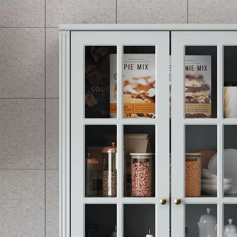 47,2W Organizzatore Vetrina con Ante in Vetro Dispensa Organizer Grigio